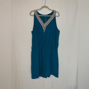 Teal Sleeveless Romper with Pockets